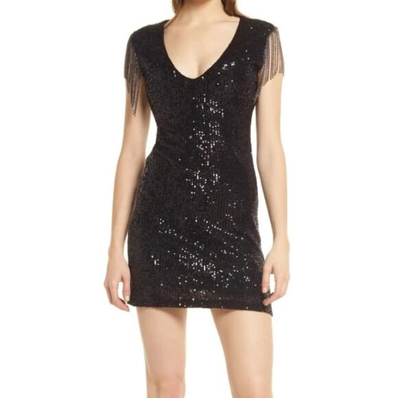 Betsey Johnson Sequin Mini Dress Small Fringe Glam Party NYE Baddie Holiday Club - Picture 1 of 11